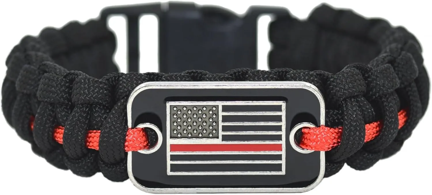 Great 1 Thin Red Line American Flag Paracord Bracelet with Detachable Buckle Clasp - Tactical and Military Survivalist Accesory - Fireman Firefighter