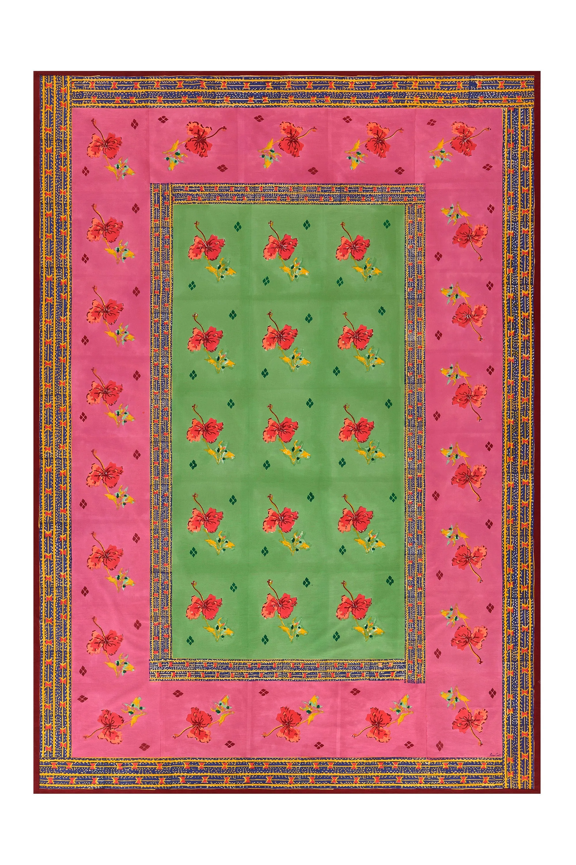 Large Rectangular Tablecloth in Green and Pink Ibisco