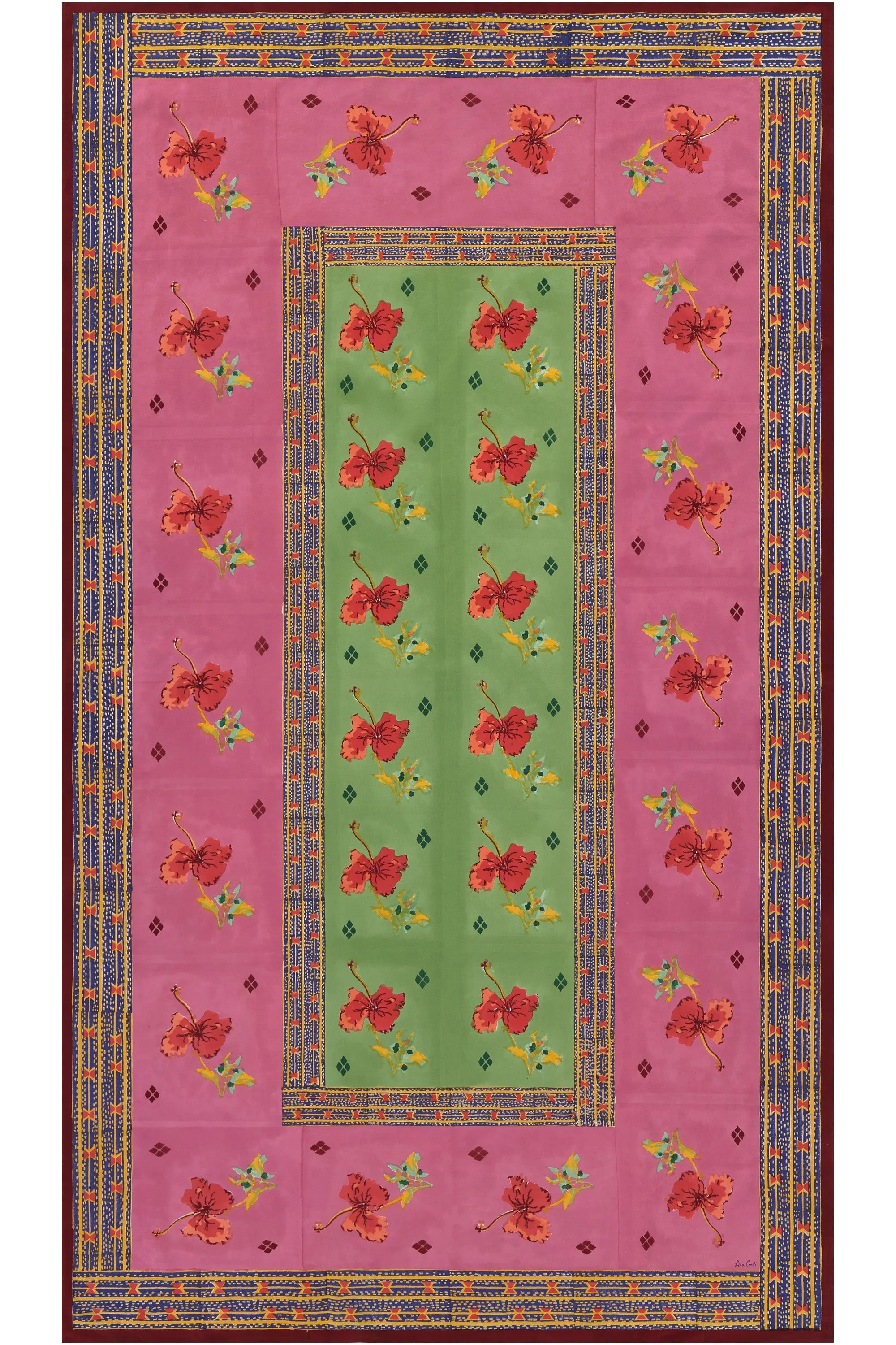Small Rectangular Tablecloth in Green and Pink Ibisco