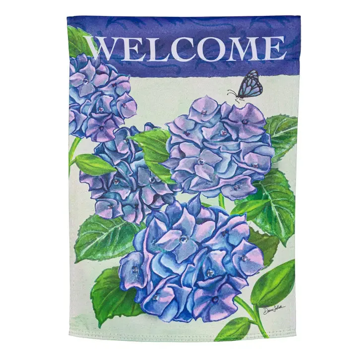 Welcome Garden Hydrangeas Suede Garden Flag